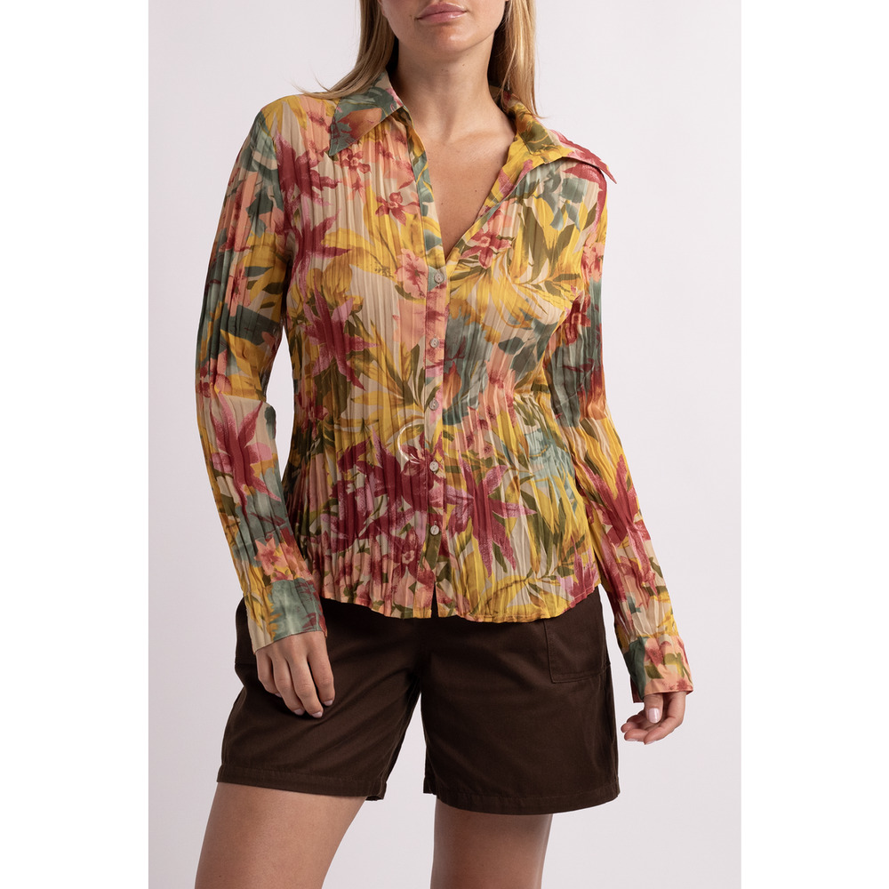Colorful Floral Pleated Button Down